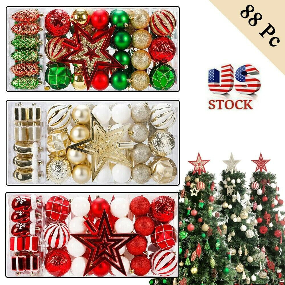 Shatterproof Balls for Christmas 88 Piece Assorted Christmas Tree Ornaments Set 