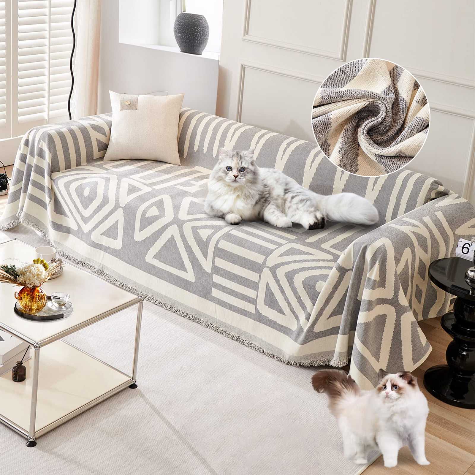 SANMADROLA Boho Sofa Cover Dog Couch Cover for Sectional Sofa Set Reversible Couch Protector for 3 Cushion Couch L Shape Sofa Covers Chenille Throw Couch CoverDog Cat Kids Sofa Cover -71" X 134"