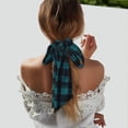 thumbnail image 6 of Tinted Cloth Long Strip Silk Scarf 46.9in×3.1in Soft, Silky, Shiny, Dustproof And Sunscreen For Daily Out Date Travel Photos Darkcyan Buffalo Plaid Check Tartan Scotland_4, 6 of 6