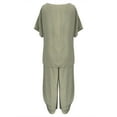 thumbnail image 4 of Manxivoo Summer Pants Women Suit Fashion Comfortable Short Sleeve and Long Pants Solid Color Top and Pants Set Cotton and Linen Womens Pants Mint Green, 4 of 6