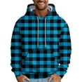 thumbnail image 2 of Men's Loose Fit Plaid Print Hoodie, Casual Long Sleeve Pullover Sweatshirt, Cozy Fleece Streetwear for Fall Winter, Christmas Holiday, Lounge and Casual Wear,Blue,4XL, 2 of 5