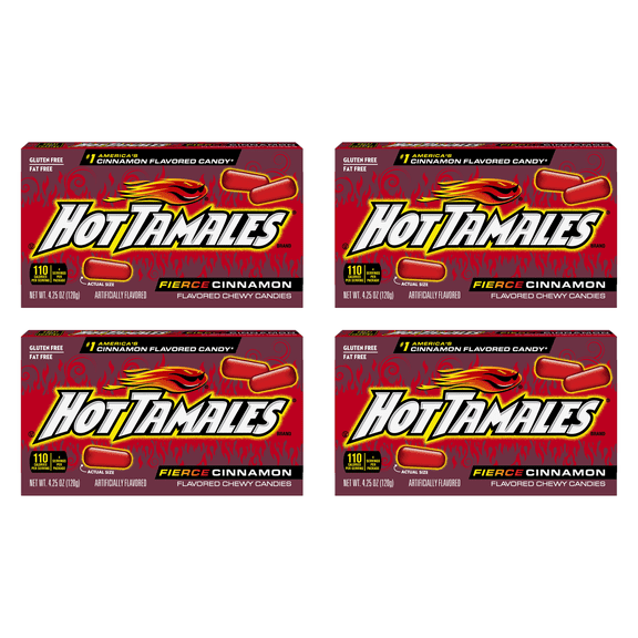 Hot Tamales Fierce Cinnamon Chewy Candy, 4.25 Ounce Theater Box (Pack of 4)