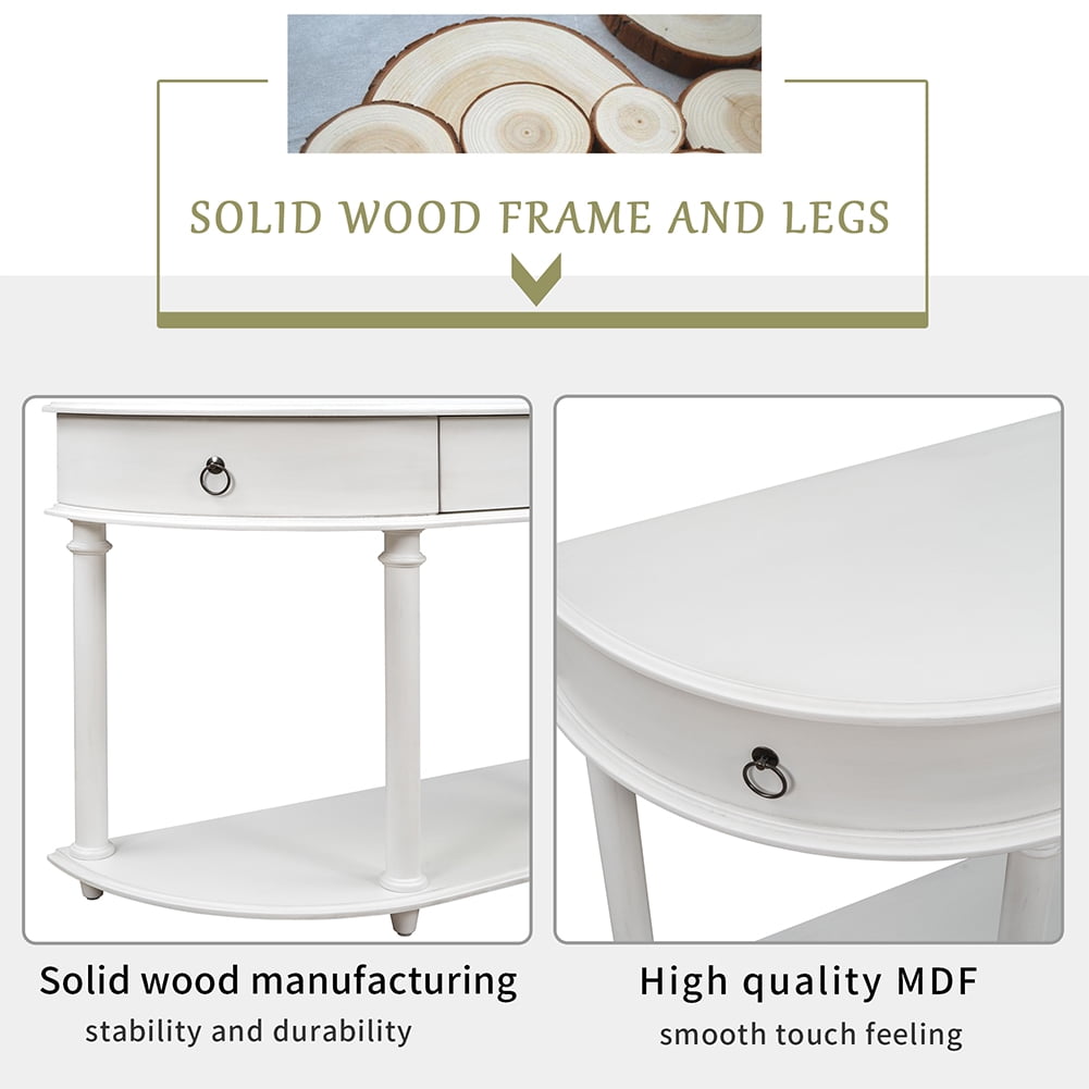 Lowestbest Retro Curved Console Table, Half Moon Entry Table, Solid Wood Frame and Legs with Single Drawer (White) Lowestbest Retro Curved Console Table, Half Moon Entry Table, Solid Wood Frame and Legs with Single Drawer (White)