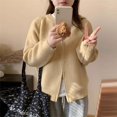 thumbnail image 4 of Cárdigan de punto con doble cremallera de estilo coreano para mujer, otoño e invierno, nuevo, holgado, de nicho, suave y versátil, chaqueta de suéter de manga larga, 4 of 5