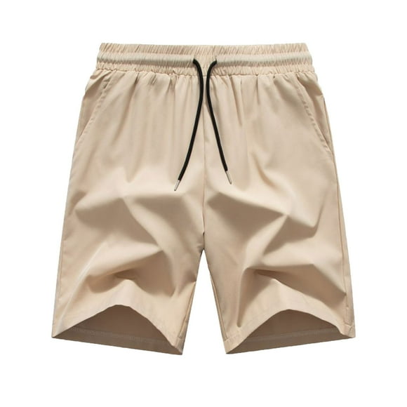 Mens Casual Shorts Male Solid Color Elastic Rope Beach Pants Youth Casual Sports Straight Leg Mens Sport Shorts Khaki L