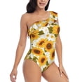 thumbnail image 3 of Pofeuu Modern Elegant Sunflower Print Women's One Piece Swimsuits One Shoulder Swimwear Asymmetric Ruffle Monokinis Bathing Suits-Medium, 3 of 6