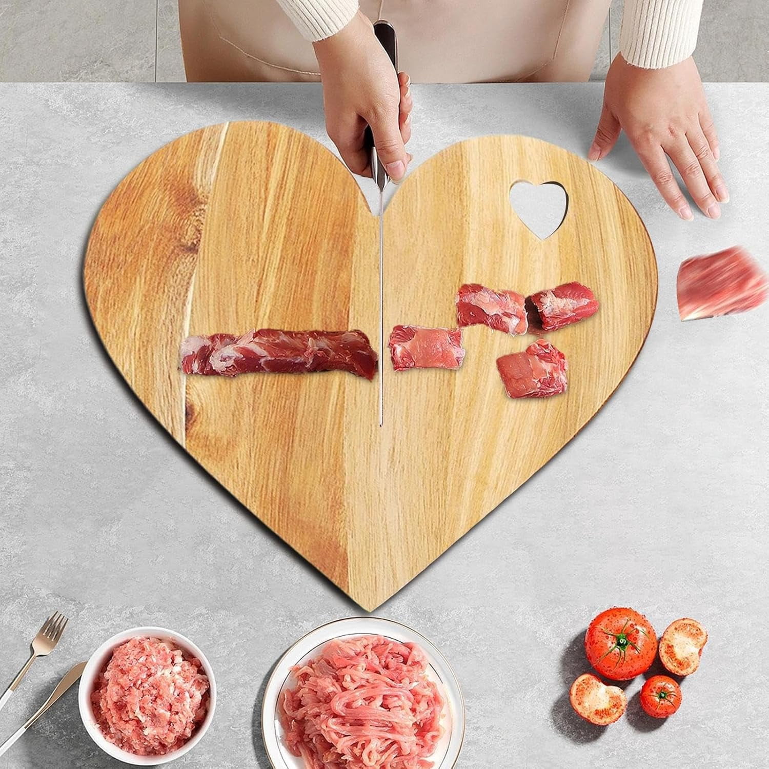 Heart Charcuterie Board, Wood Bread Board, DIY Heart Shaped Wooden Cutting Boards For Crafts, Acacia Wood Cutting Hearts Shaped Charcuterie Boards, Wooden Serving Tray Or Platter Valentines