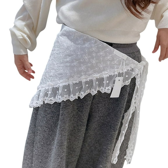 Huhudde Women Ruffle Lace Shirt Extender Layering Fake Top Lower Sweeps Shirt Hemlines Half Length Skirt Tieback Lace Underskirt