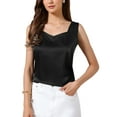 thumbnail image 1 of INSPIRAR CHIC Top de Satén sin Mangas para Mujeres, Camiseta de Seda con Escote en V, Casual Elegante, Color Negro, 1 of 6