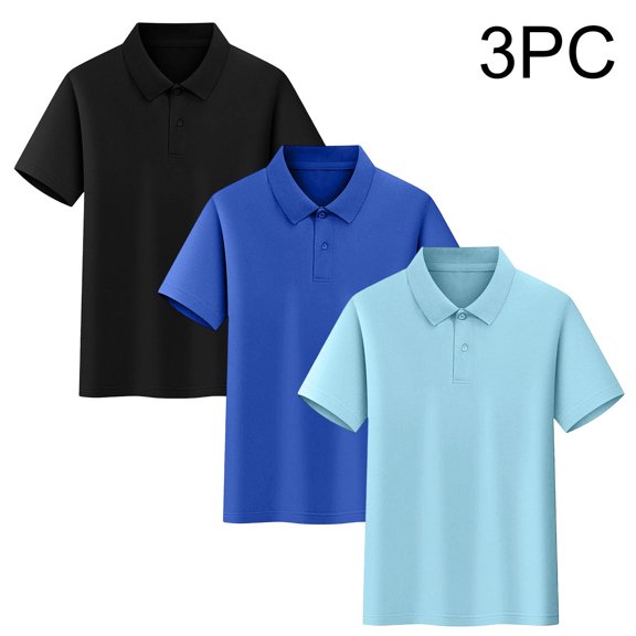dazeni Boys 3 Pack School Uniforms Tops Short Sleeve Golf Shirts Collared Cotton Tee Summer Clothes for Kids Blue
