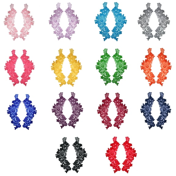 14 Colors Pair of 9"x3" Floral Embroidered Sheer Organza Motif Applique Patch