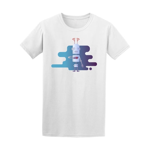 Flat Style. Robot With Heart T-Shirt Men -Image by Shutterstock, Male 4X-Large