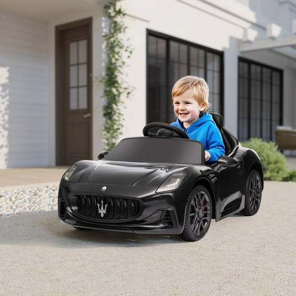 Qaba 12V Kids Electric Car, Maserati Gran Turismo Licensed Electric Car for Kids w/ Remote Control, Soft Start, LED Lights, Music, Horn, Black