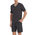 thumbnail image 5 of MoFiz Pjs Men's Solid Bamboo Pajamas Set Short Sleeve V-Neck Top and Shorts with Pockets Loungewear 2-Piece for Men, 5 of 9