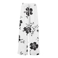 thumbnail image 4 of WTOBBY Women's Casual Wide Leg Pants with Stretch Belt Floral Print Pockets and Adjustable Tie Design for a Comfortable Lightweight Summer Outfit ,White 2XL, 4 of 6