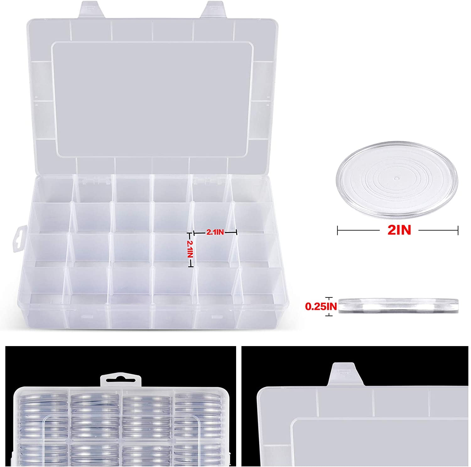 Fullcase 168 Pieces 46mm Coin Capsules with Foam Gasket and Plastic Storage Organizer Box, 6 Sizes (20/25/27/30/38/46mm) Coins Collector Case Holder for Coin Collection Supplies