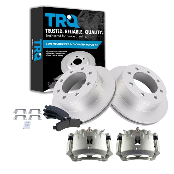 TRQ Rear Brake Calipers Semi-Metallic Pads & Rotors Fits Select GMC Savana 2500