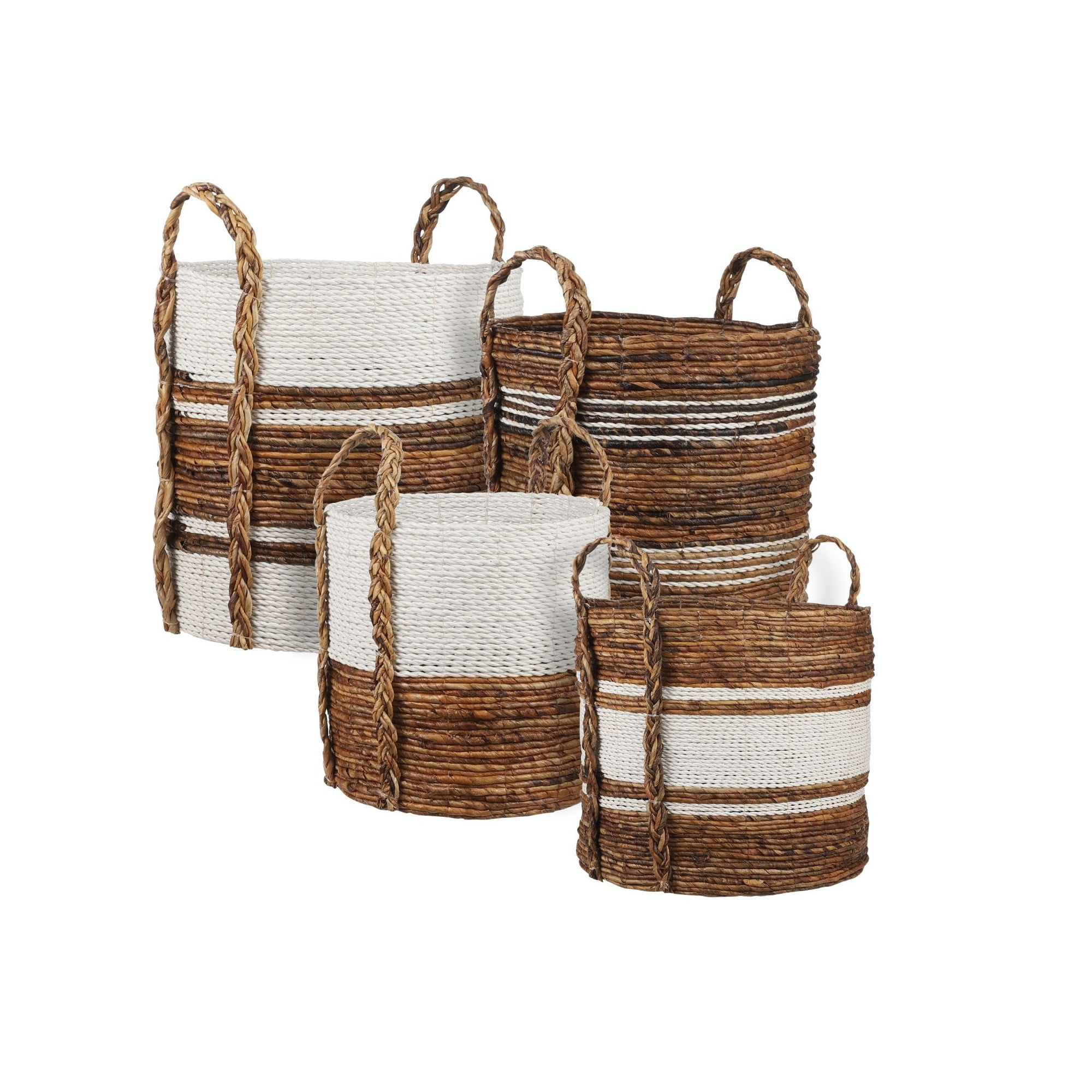 Set Of 4 White And Brown Contemporary Round Storage Baskets 17 5 Walmart Com Walmart Com