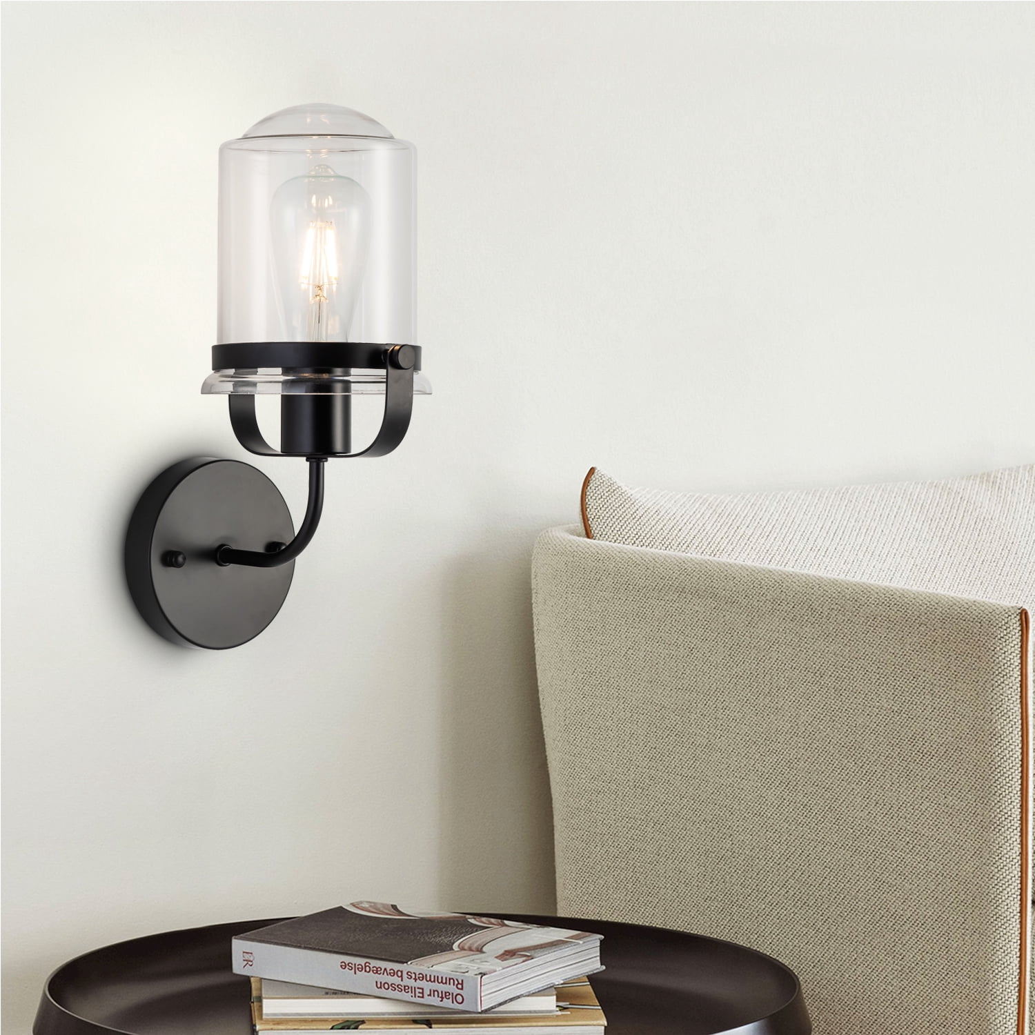 Gzxs Wall Lighting, 1 Light Matte Black Bathroom Light Fixtures, Metal Vanity Light with Clear Glass Shade, Vintage Industrial Wall Lamp for Indoor Mirror, Living Room, Hallway (Bulbs Not Included)