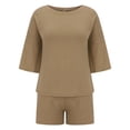 thumbnail image 4 of GILIGEGE 2 Piece Sets for Women Womens Sets Two Piece Set Summer Outfits 2 Piece Pajama 3/4 Sleeve Oversized Tshirts Elastic Waist Short Summer Lounge Sets Khaki Xl, 4 of 9