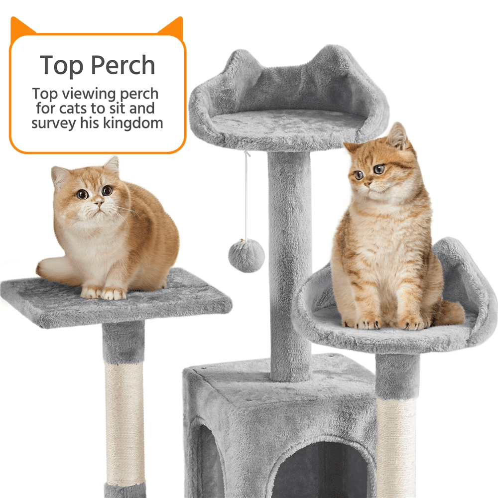 Alden Design 72″ H Multi-Level Large Cat Tree with 2 Cozy Perches for Medium Cats, Light Gray