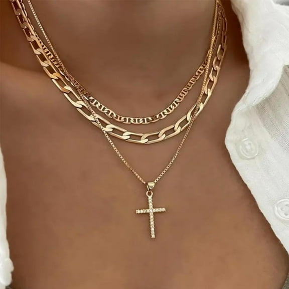 MACEHLJP Choker Necklace for Women, Layered Gold Plated Chain, 16 in
