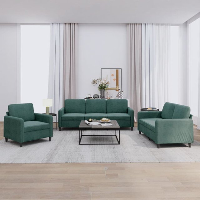 vidaXL Ensemble de Canapé 3 Pcs Velours Vert Foncé Intérieur