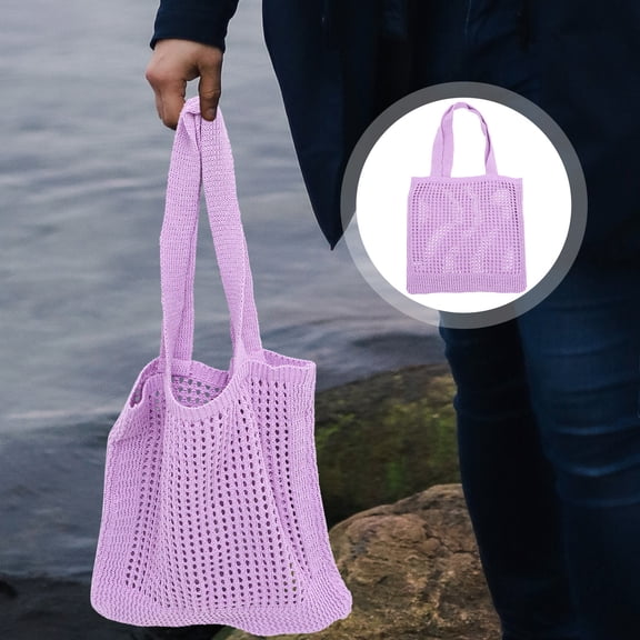 Healifty Violet Knitted Tote Bag Spacious Storage for Travel Daily Necessities