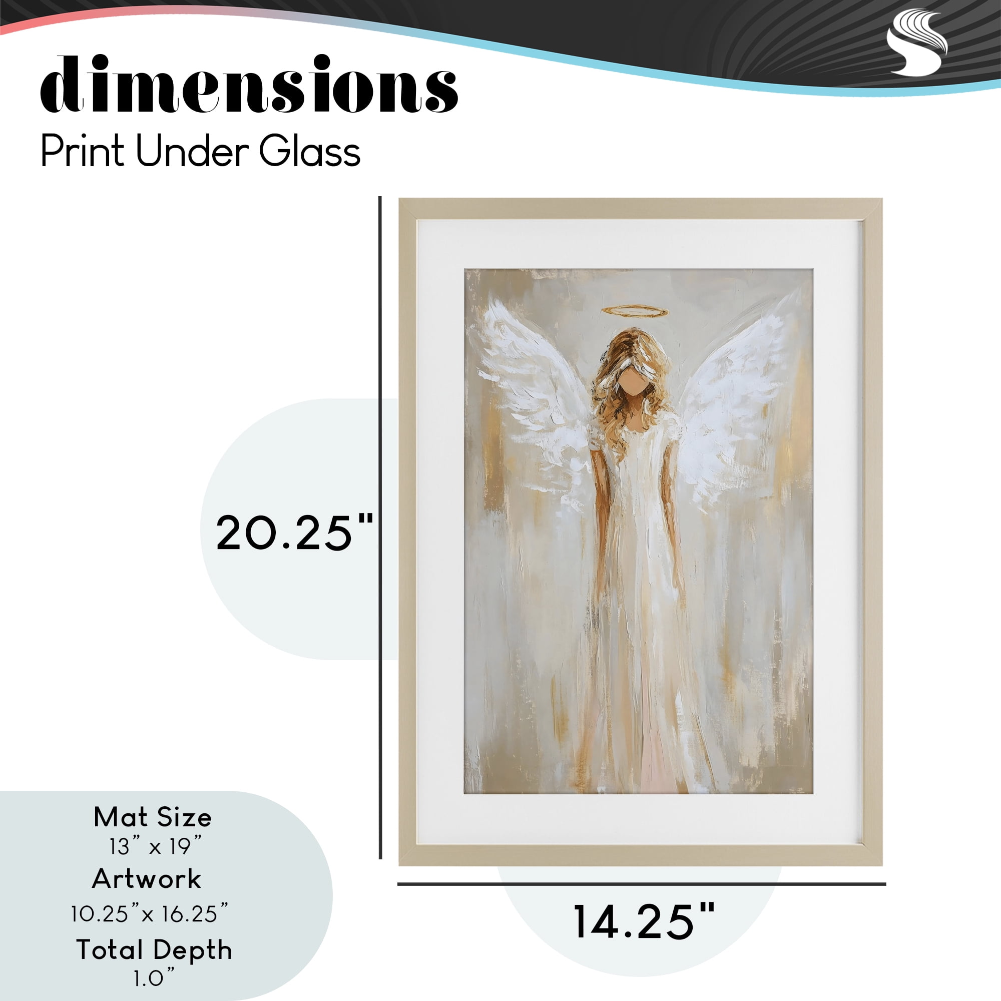 Divine White Robe Angel Birch Framed Print Under Glass, design by Petal Prints Design