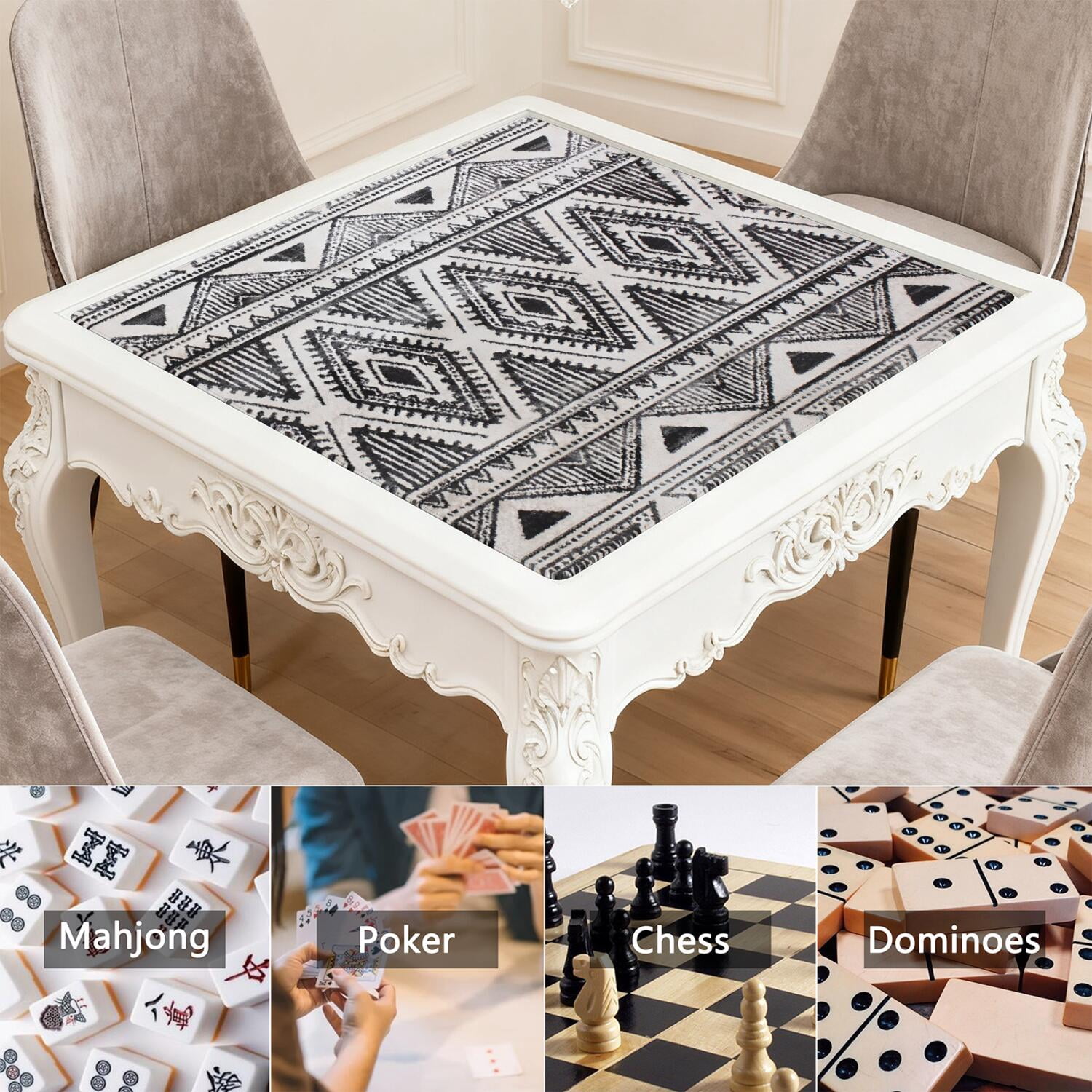 31.5x31.5 Boho Style Mahjong Mat, Anti-Slip Rubber Backing Noise Dampening Game Pad, Multi-Purpose Mat for Card Games Board Games and Family Gatherings