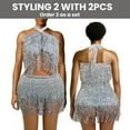 thumbnail image 3 of Baisdan Sequin Skirt for Women, Sparkly Mini Skirt, Sequin Tassel Fringe Skirts, Silver, 3 of 6