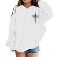 thumbnail image 4 of MUXiin Christian Hoodies For Teens Trendy Christian Cross Letter Print Cute Sweatshirts Pullover Oversized Tops With Pockets(8-9 Years,White) Girls Back To School Clothes, 4 of 4