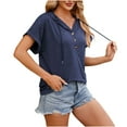 thumbnail image 5 of Wyobmus Women's Casual Summer Hoodies Rolled Short Sleeve Drawstring Hooded Tops Buttons Front V Neck Cute Pullover T-Shirts Tops S-2X Navy, 5 of 5