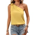 thumbnail image 2 of Women'S One Shoulder Top Asymmetrical Ribbed Texture Cropped Casual Summer Blouse Yellow M, 2 of 9