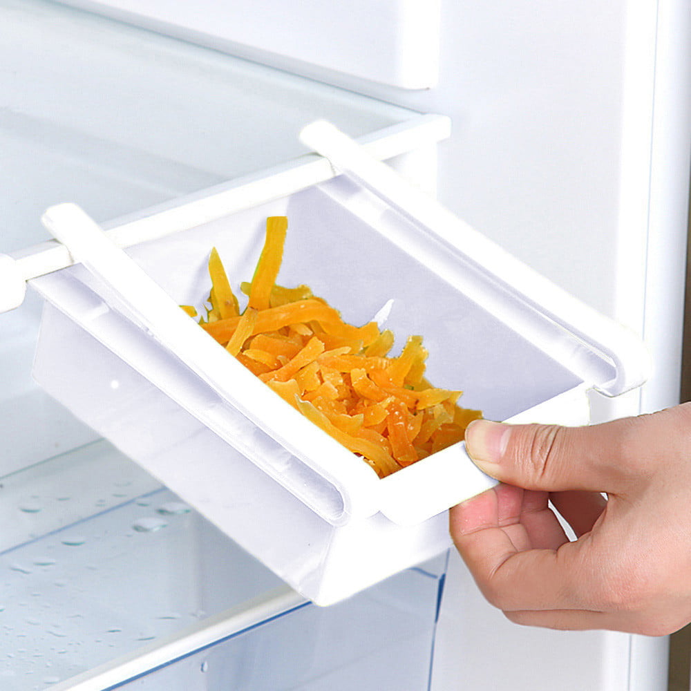 Slide Kitchen Fridge Freezer Storage Box Rack Shelf Holder Space Saver Organizer 