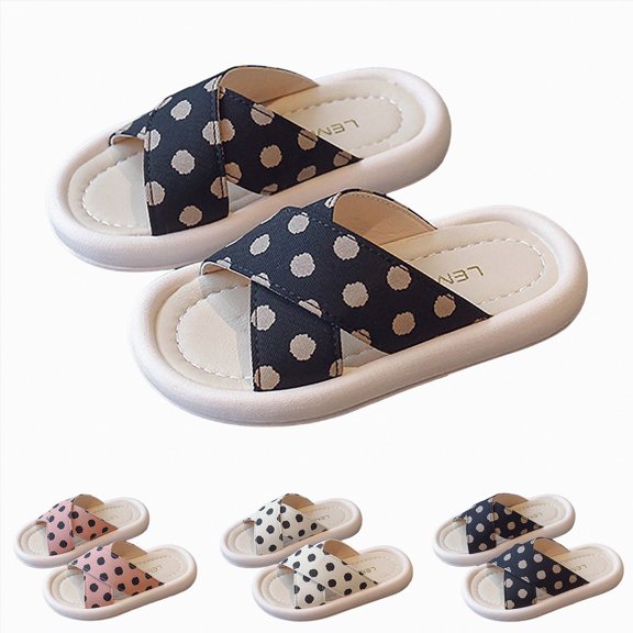 YDFCWXW Girls Polka Dot Slides Kids Soft Sole Anti Slip Open Toe Beach Swim Pool Water Sandals Toddler Home Shower Slipper (Pink, 3-3.5 Years)