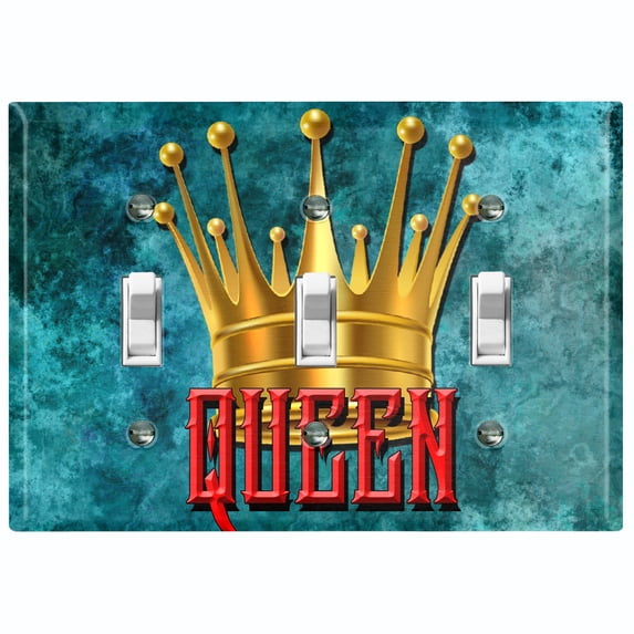 Metal Light Switch Wall Plate Outlet Cover (Queen Crown Blue - Triple Toggle)