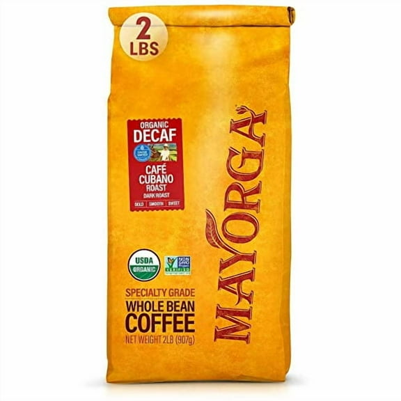 Mayorga Decaf Dark Roast Coffee 2lb bag CafÃ© Swiss Water Decaffeinated Cubano Roast Coffee - 100% Arabica Whole Coffee Beans - Smoothest Organic Coffee - Specialty Grade, Non-GMO, Direct Trade