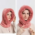 thumbnail image 3 of Morttic Women 3 in 1 Slouchy Fleece Beanie Hats Scarf Mask Hooded Balaclava Hat Winter Warm Windproof Ski Skull Cap for Outdoor Sport, Dark Pink, 3 of 5