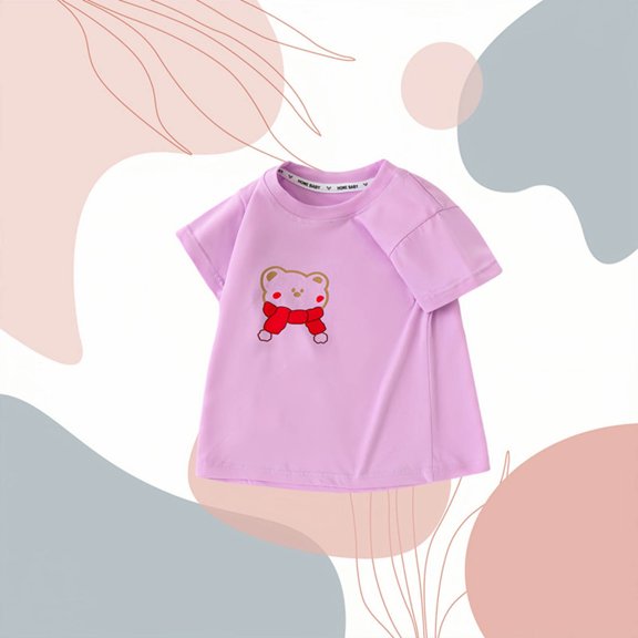 Frnrwgo Girls Casual T-shirts Short Sleeve T-Shirts Kids Crewneck Tops Cute Print Fashion Tees 2-10 Years, Purple