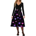 thumbnail image 3 of Fgvctg Valentine'S Day Womens Wedding Guest Dress Formal Vintage Cocktail 50'S Dress Cute Heart Print V Neck Dress Classy Date Night Romantic Long Sleeve Clothing Soft Outfit Dark Purple 3XL, 3 of 4