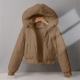 thumbnail image 6 of Women's Cropped Puffer Jacket Faux Fur Hood Full Zip Quilted Warm Winter Coat with Pockets Corduroy Style, 6 of 7