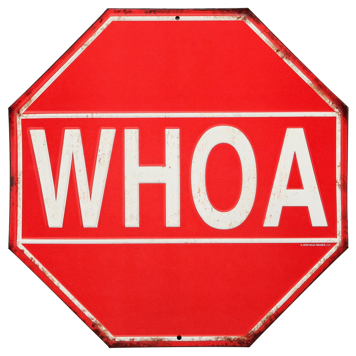 Whoa Stop Sign Rustic Embossed Metal Sign