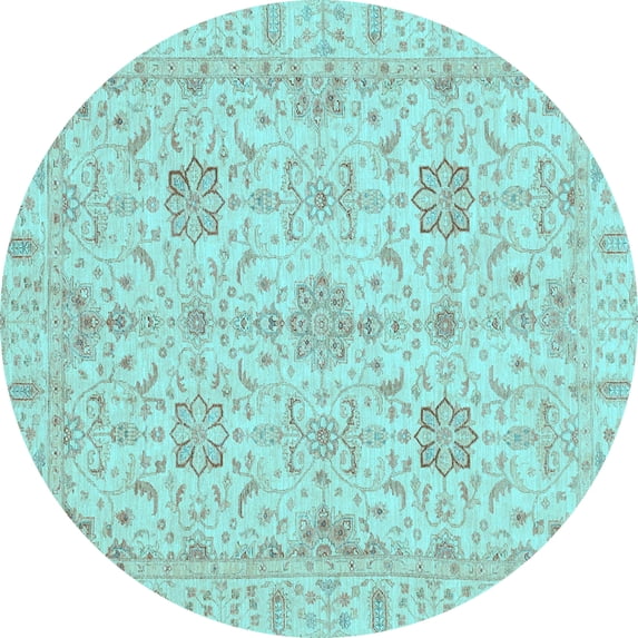 Ahgly Company Indoor Round Oriental Light Blue Traditional Area Rugs, 8' Round