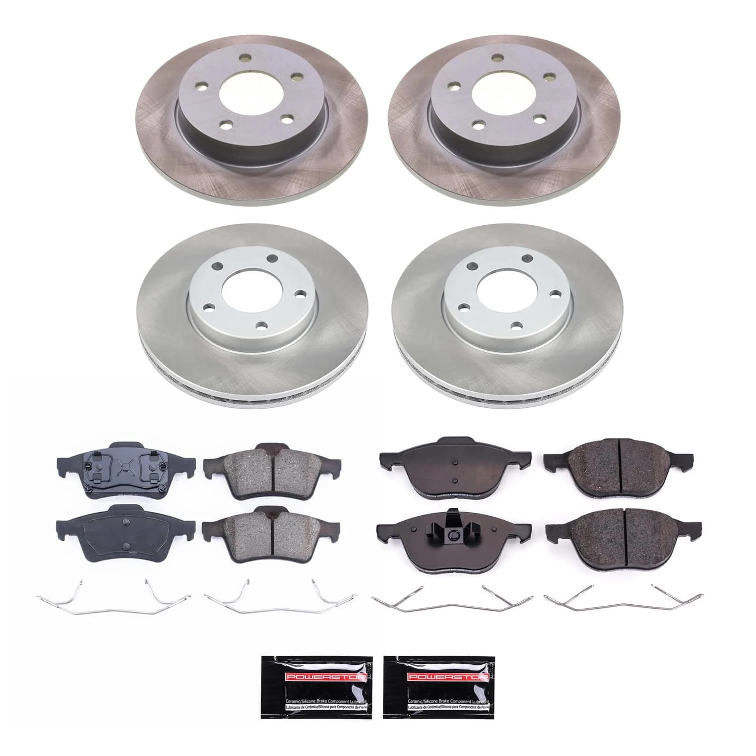 PowerStop Front and Rear Semi-Coated Rotor and Low-Dust Ceramic Brake Pad Kit SC122