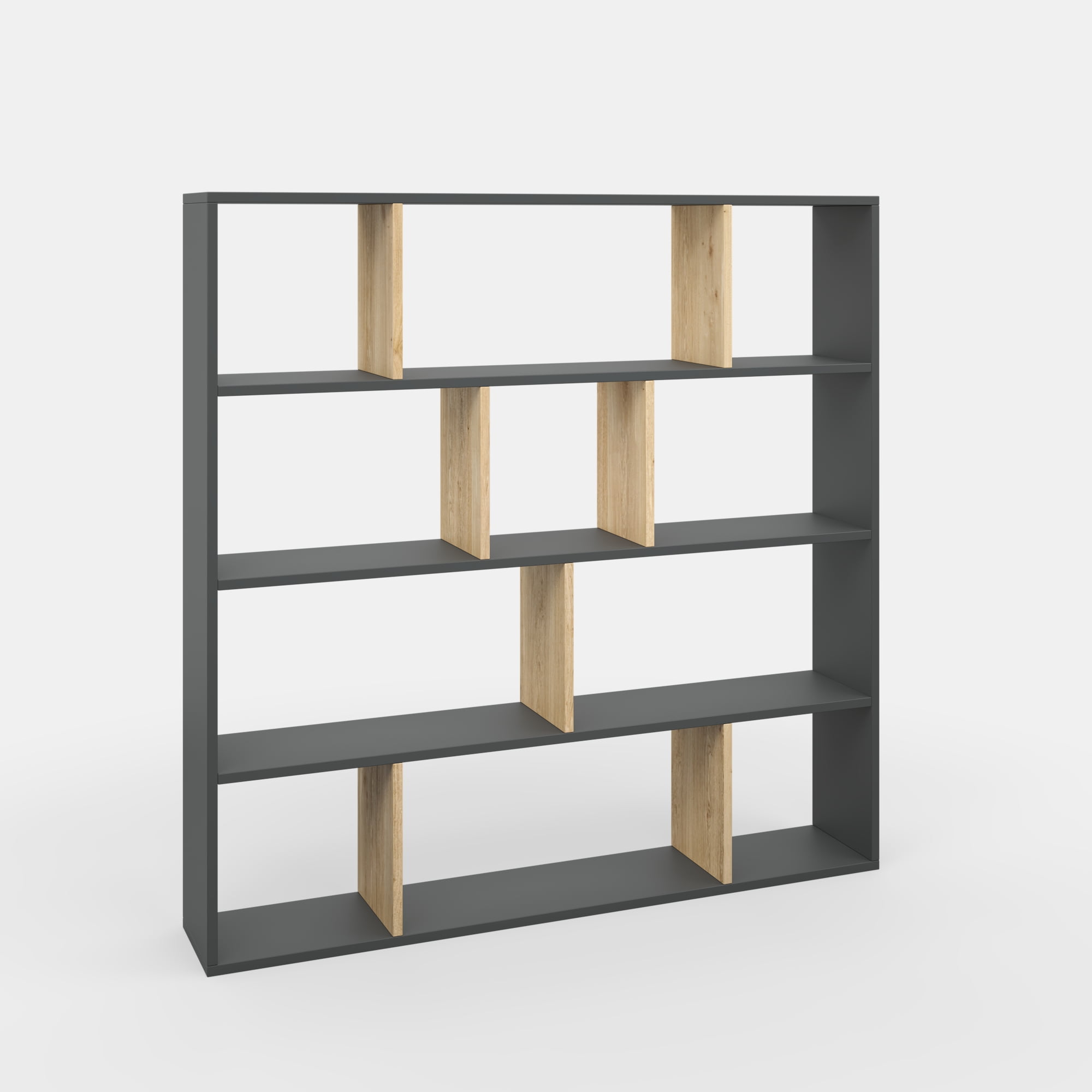 Ada Home Decor Hobdi 4 Tier Open Shelf Cube Modern Bookcase, Anthracite/Oak