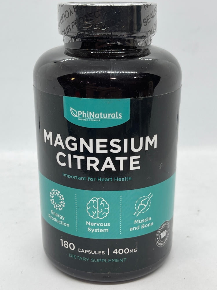 Magnesium Citrate Powder Capsules 400mg - 180 Count Veg Caps - PhiNaturals Supplements - Nervous System Support* and Enzyme Function*