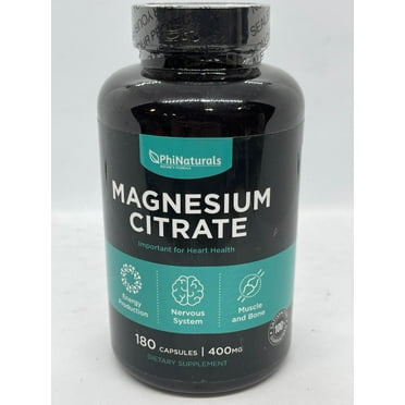 Magnesium Citrate 400mg Supplement 180 Capsules by Phi Naturals