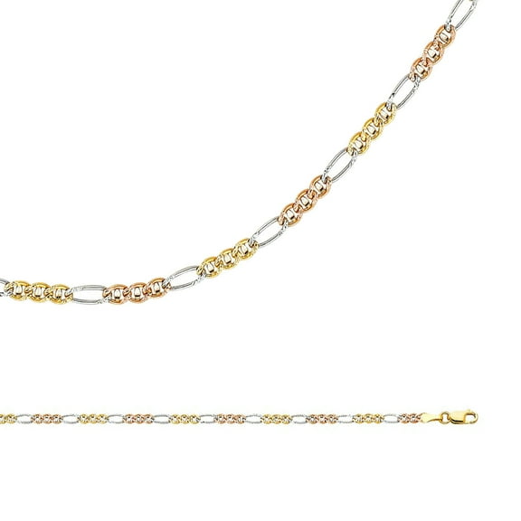Solid 14k Yellow White Rose Gold Necklace Figaro Chain Diamond Cut Ficonucci Thin 2.5 mm 16 inch