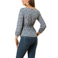 thumbnail image 4 of INSPIRE CHIC Women's Floral Square Neck Long Sleeves Tie Waist Blouse XS Blue, 4 of 7